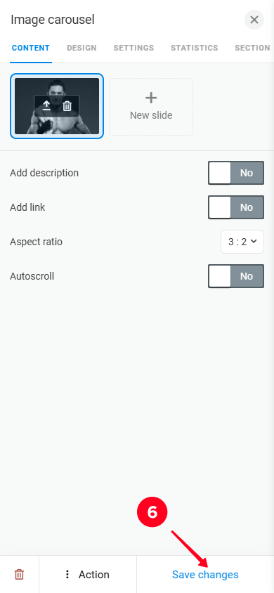 Tapping Save changes on the image customization page in the Taplink website builder
