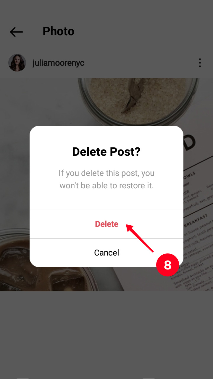 Confirming the Instagram post deletion