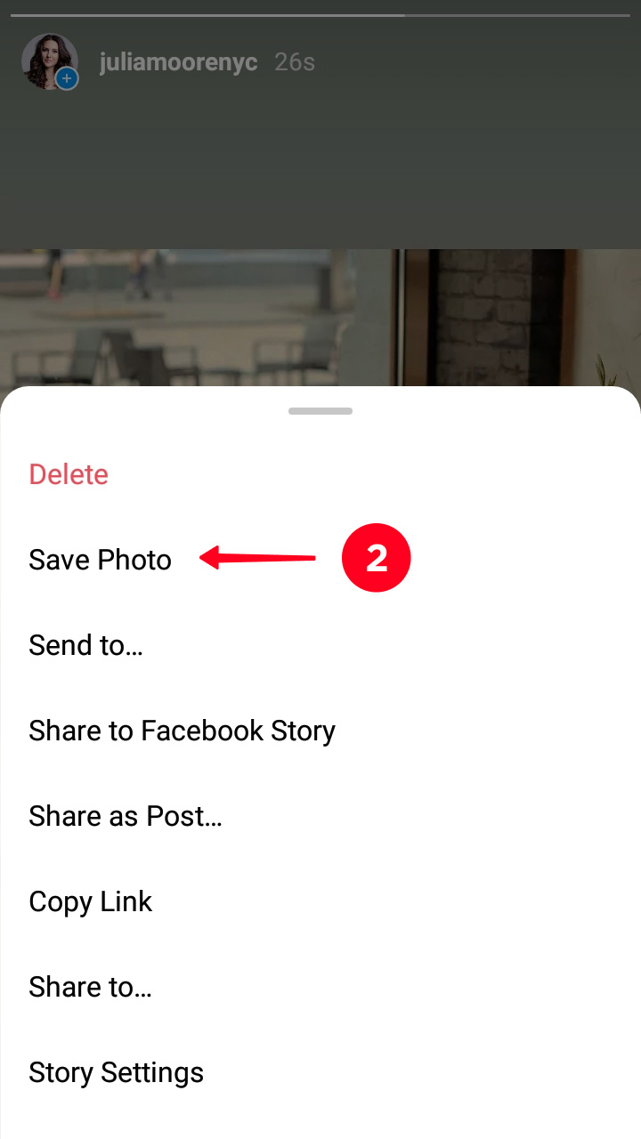Choosing Save Photo in the Instagram story menu