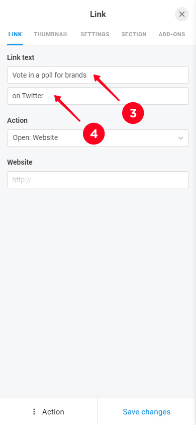 Adding the main and secondary button text in the Link block settings