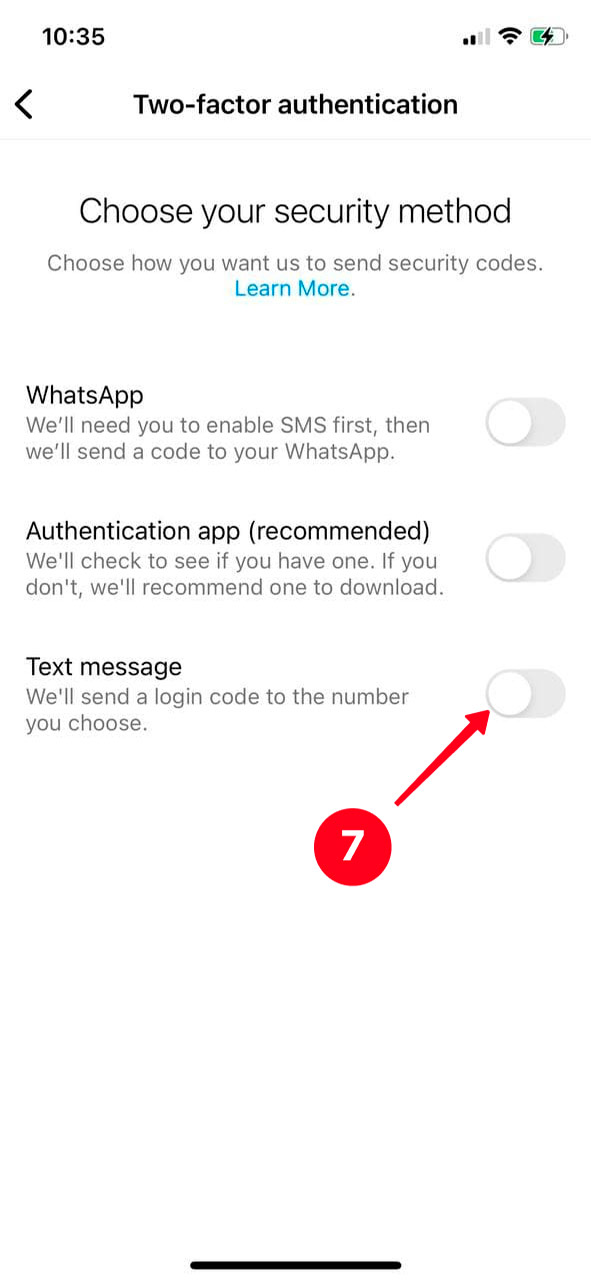 Tapping Get Started in the Instagram settings
