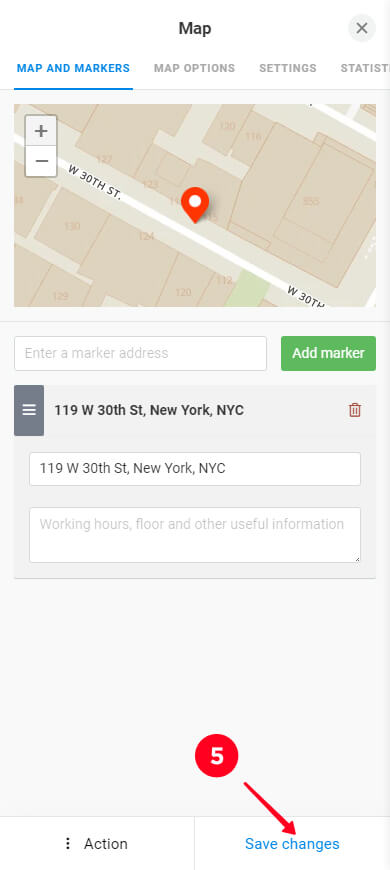 Tapping Save changes in the Map settings window in Taplink