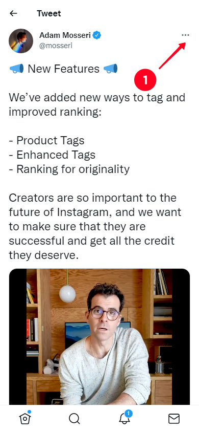 Tapping the three dot icon in a Tweet in the app