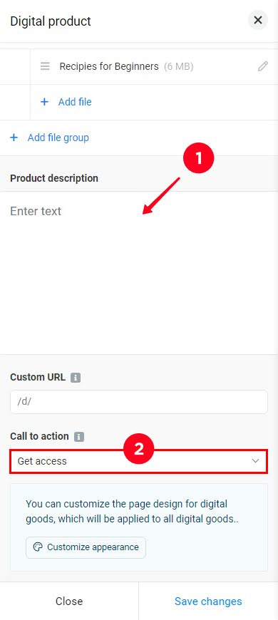 Adding a product description and the button text