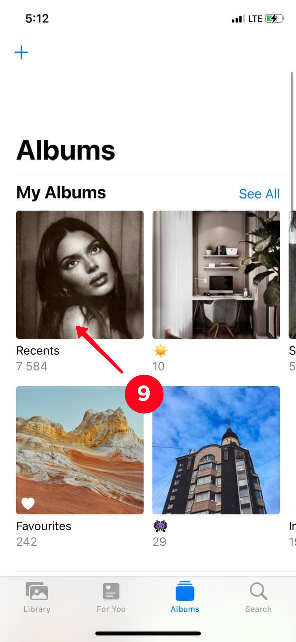 Opening the Recents folder in the iPhone gallery