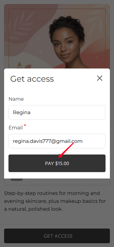 Tapping the payment button in the popup window on the digital product page