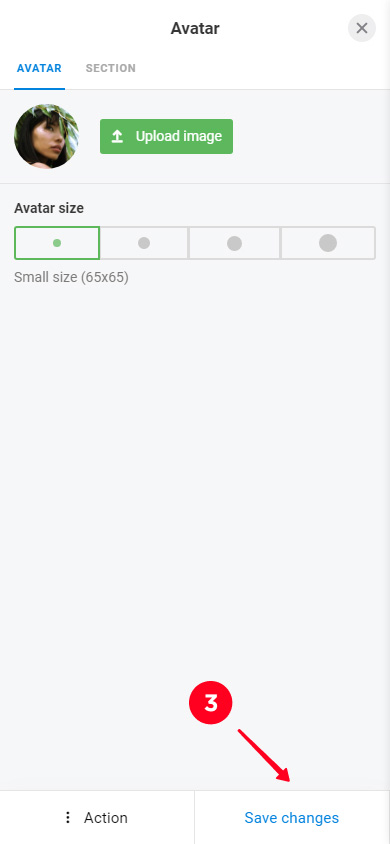Saving changes in the profile photo block on Taplink