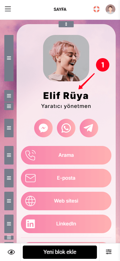 Editörde bir metin bloğuna tıklama
