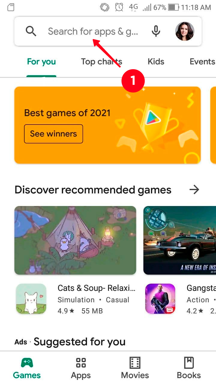 Tapping the search bar in the Google Play on an Android smartphone