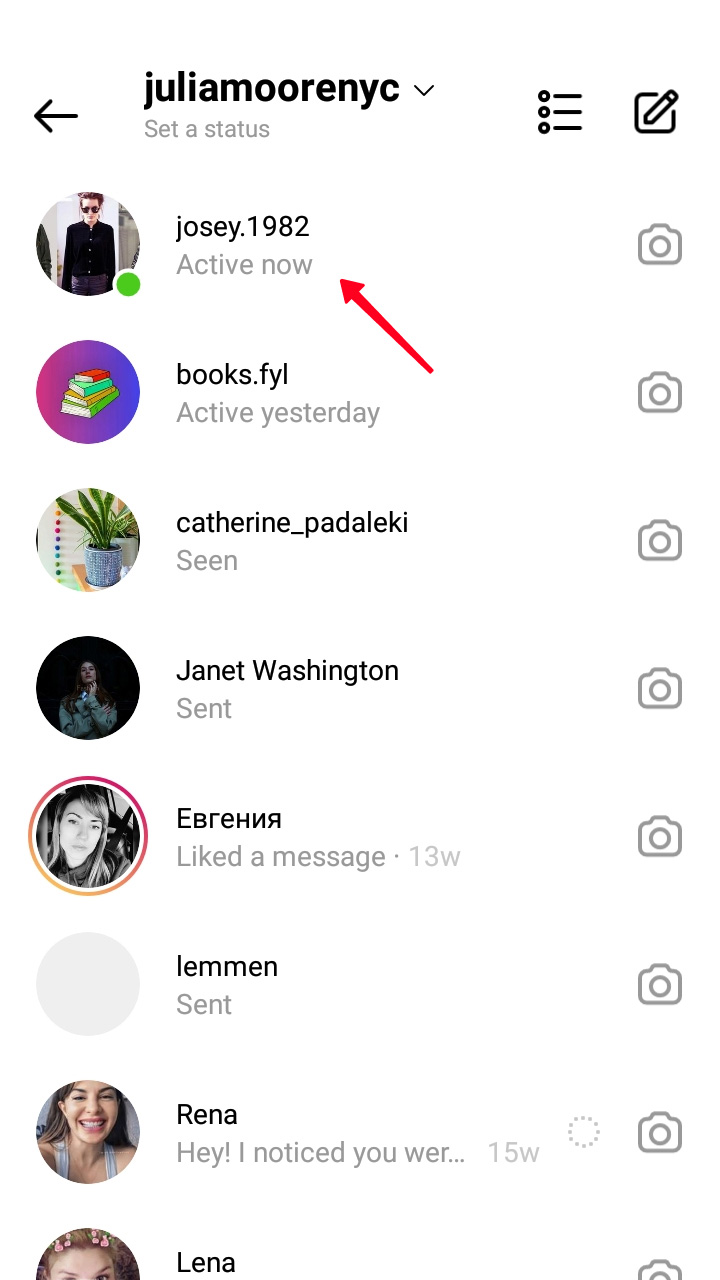 Highlighted active status in the Instagram Direct Messages