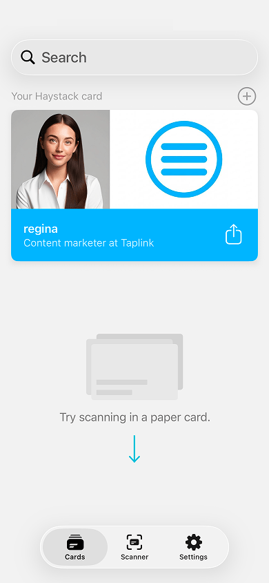 Electronic business card collection page in Haystack