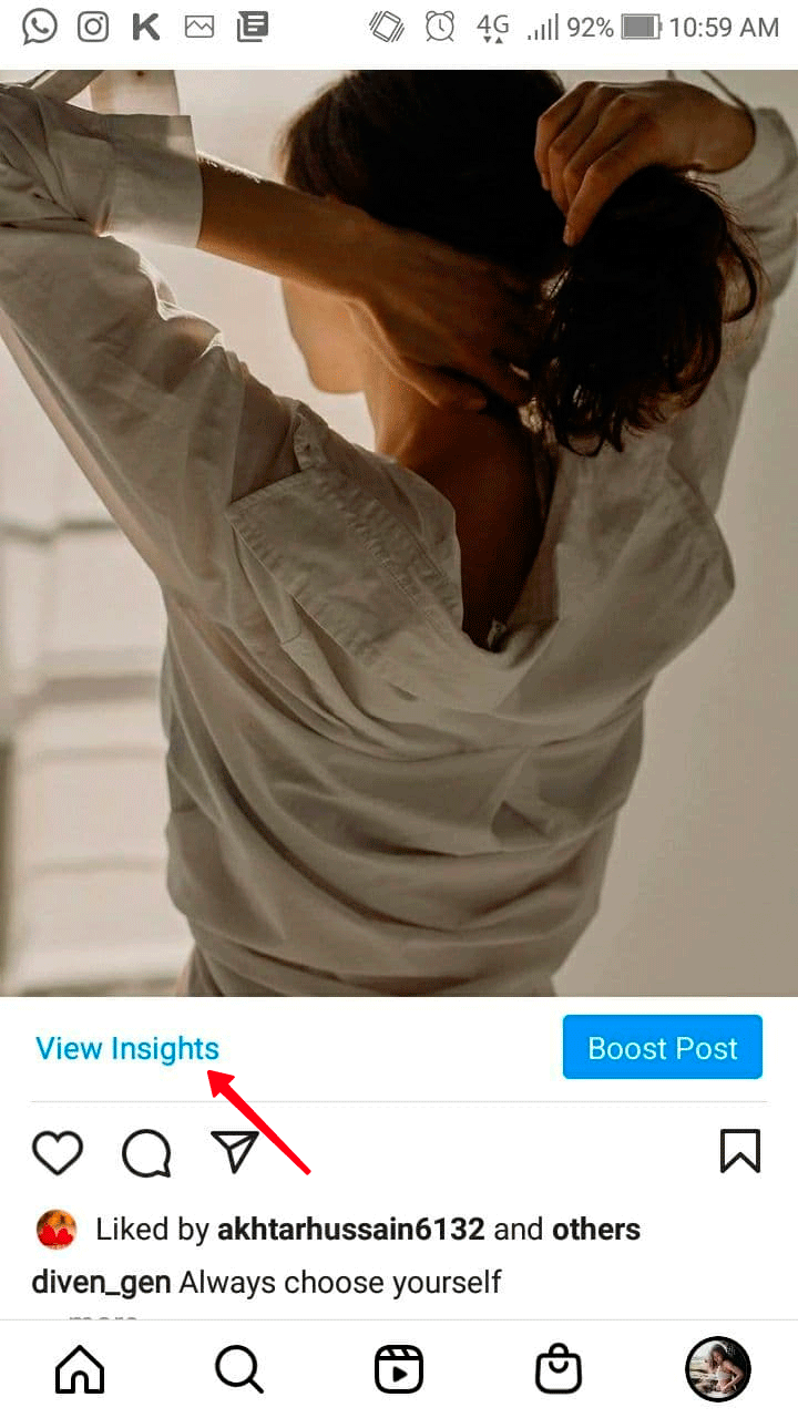Highlighted View Insights button under an Instagram post