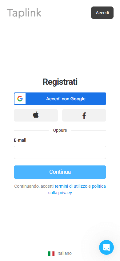 Creazione di un account Linktree