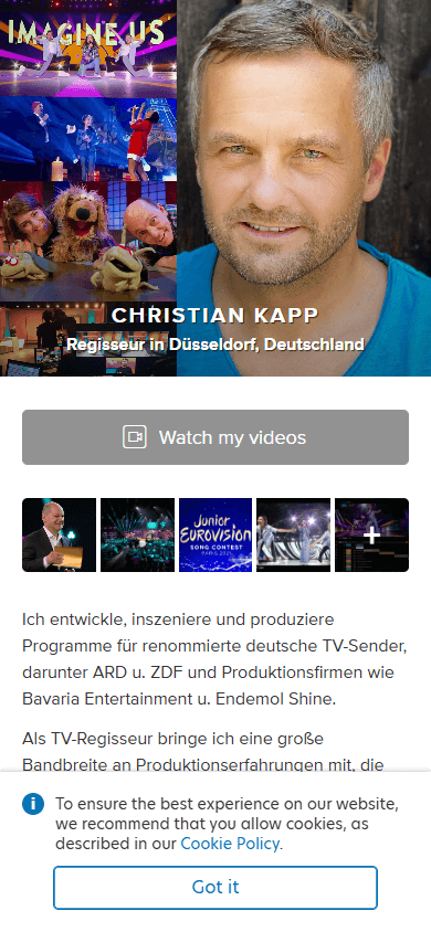 An About.me landing page of the German film director
