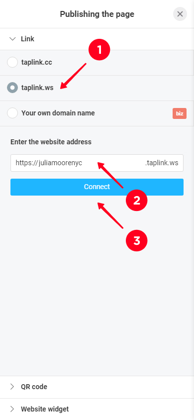 Pubblicare un sito web aziendale su un dominio Taplink
