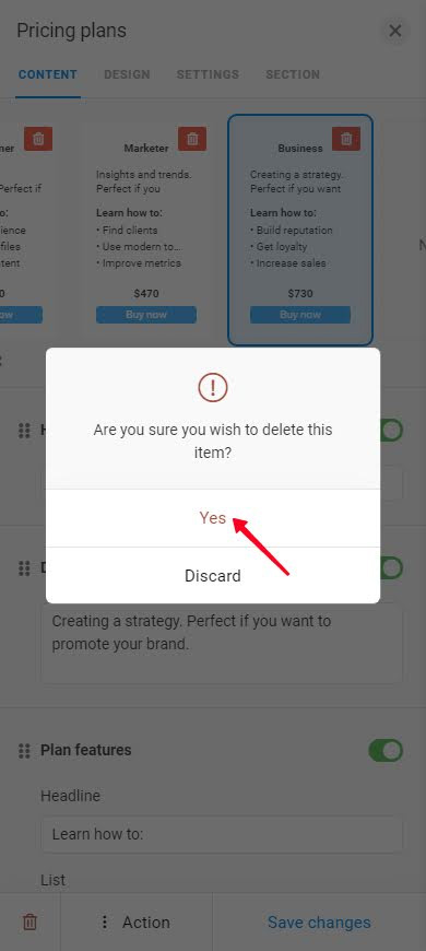 Confirming a pricing plan deletion