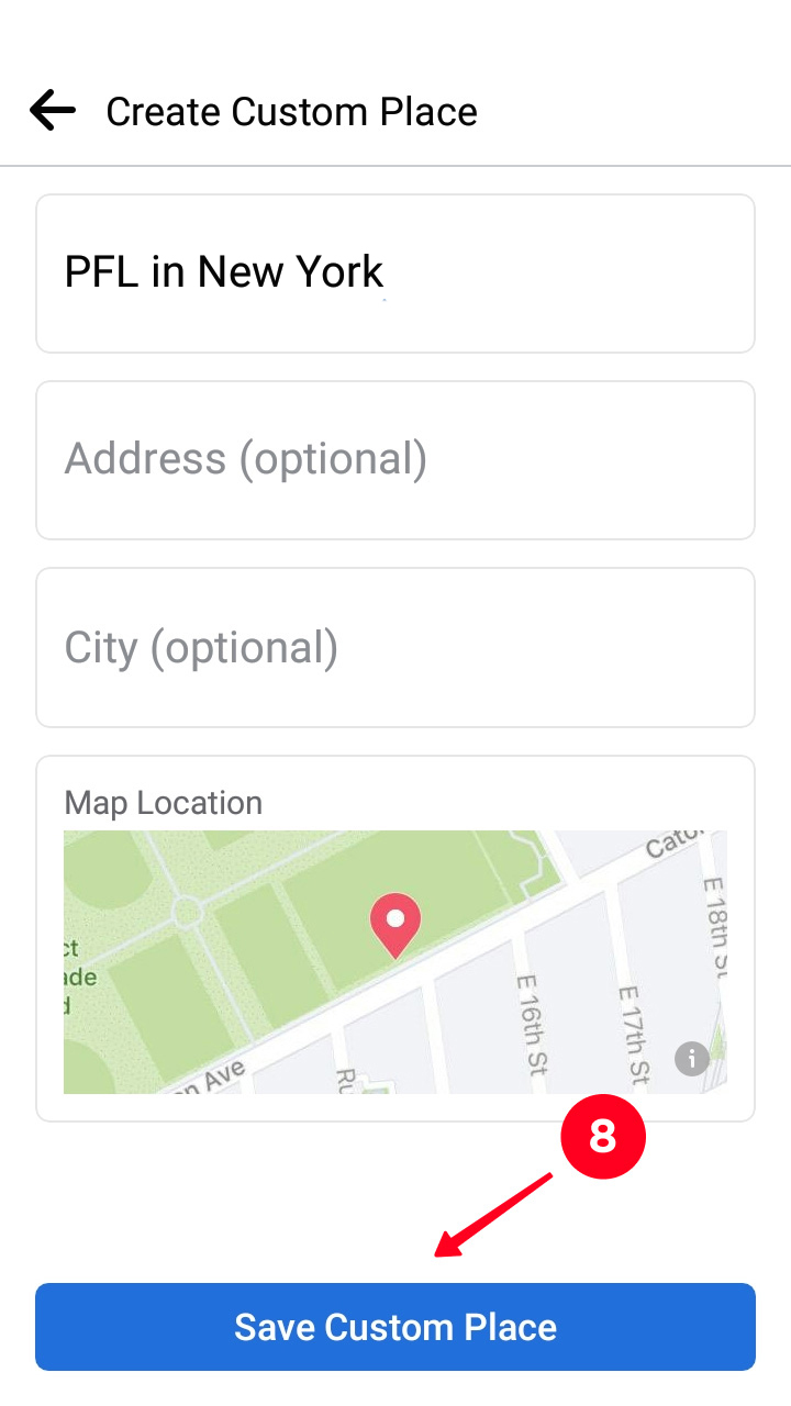Guardar una ubicación personalizada creada en Facebook