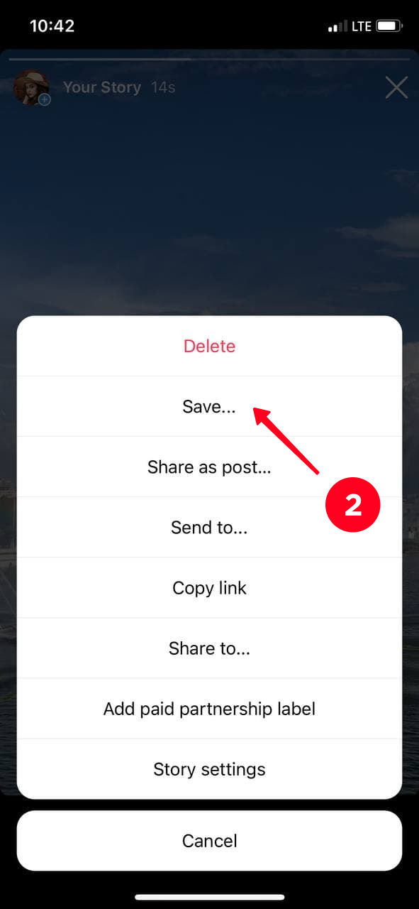 Choosing Save.. in the Instagram story menu on an iPhone