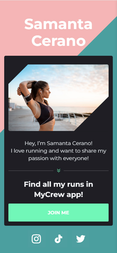 Pagina link Instagram di un atleta con un testo lungo, foto e link