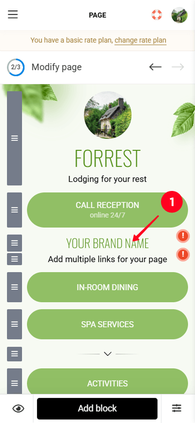 Tapping text in the Taplink builder