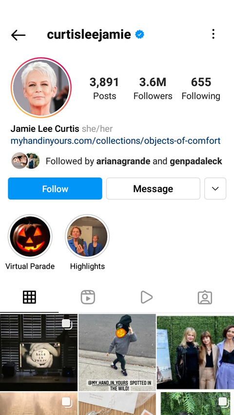 User’s page with a portrait set as the profile photo on Instagram