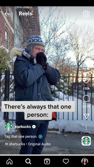 Storytelling reel posted by a big brand on Instagram