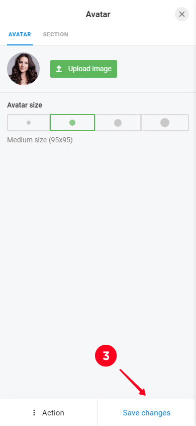 Saving changes in the profile photo block on Taplink