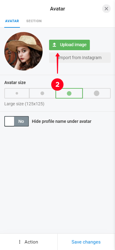 Tapping Upload image in the profile picture settings on Taplink