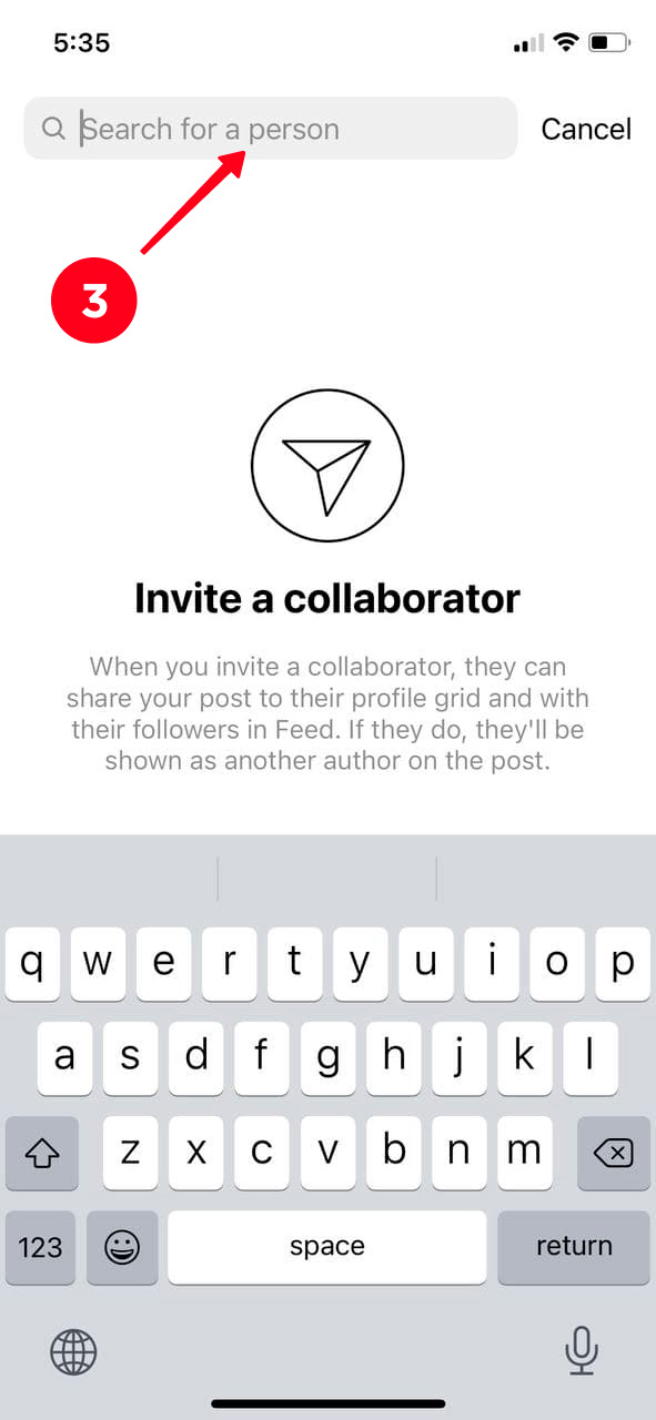 Tapping the search bar when posting on Instagram