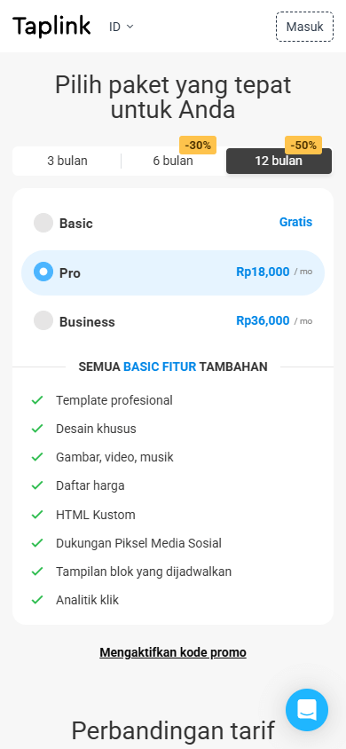 Paket harga Pro