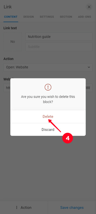 Confirming the Link block deletion