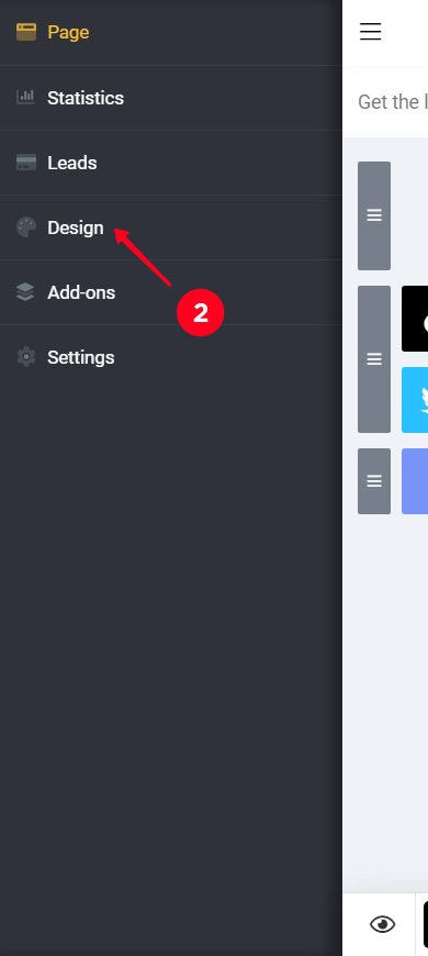Choosing Design on the list of profile options