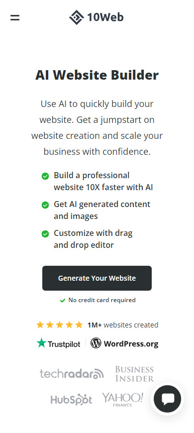 10Web home page on its website