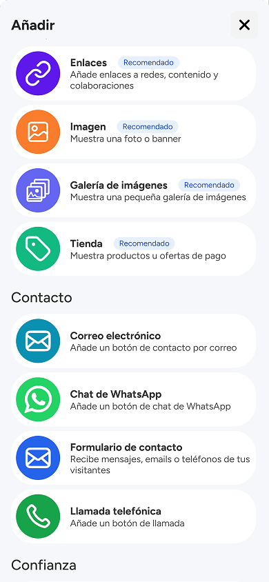 Primera parte de los bloques disponibles en atom.bio