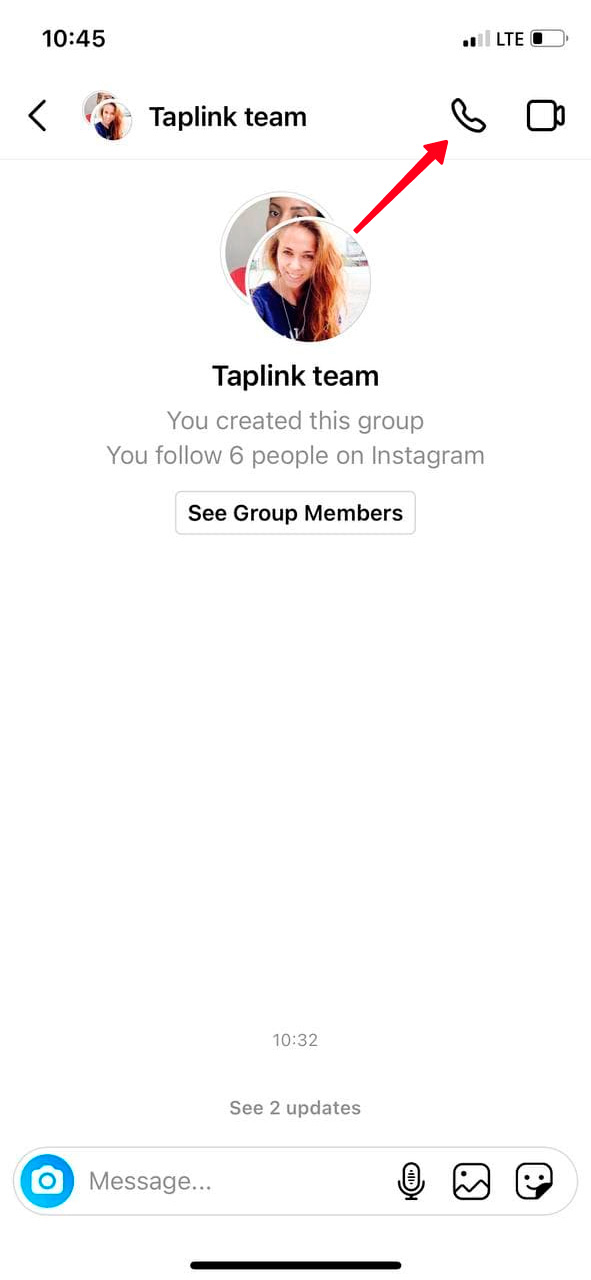 Highlighted call button in an Instagram group chat