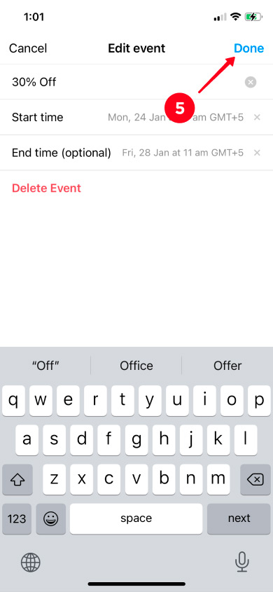 Saving changes made for an Instagram post reminder