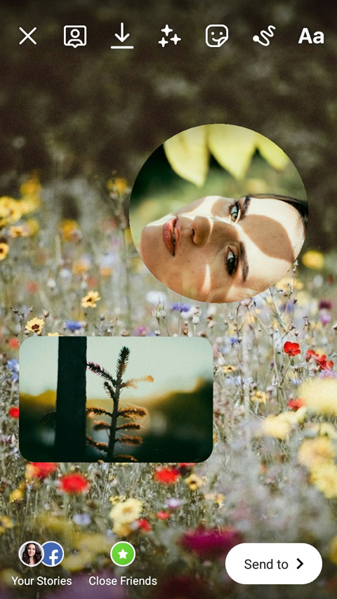 Collage with multiple photos posted to Instagram Stories