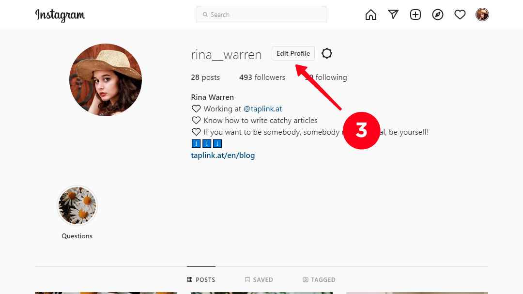 Tapping Edit Profile on an Instagram profile page