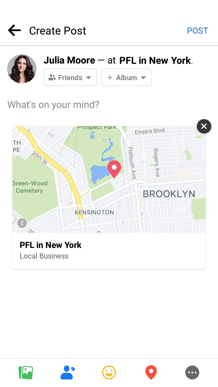 Widget de mapa en la interfaz de creación de publicaciones en Facebook