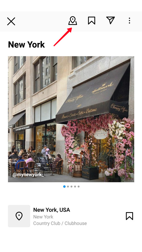 Highlighted map icon on a location guide on Instagram