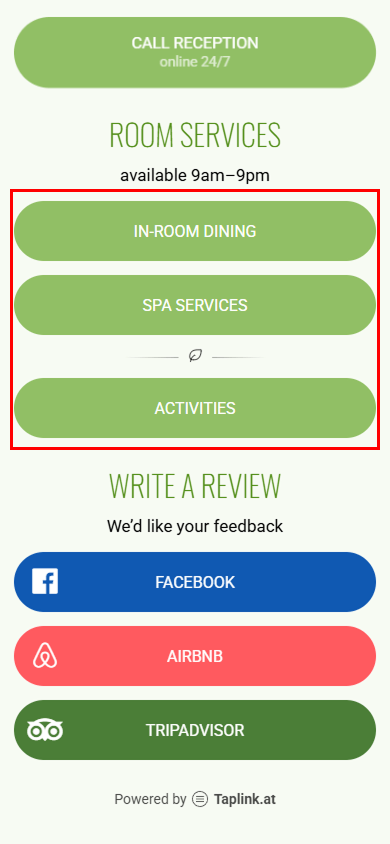 Regular buttons on the Taplink page in the red frame