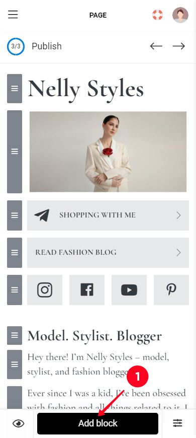 Tapping Add block in the Taplink editor