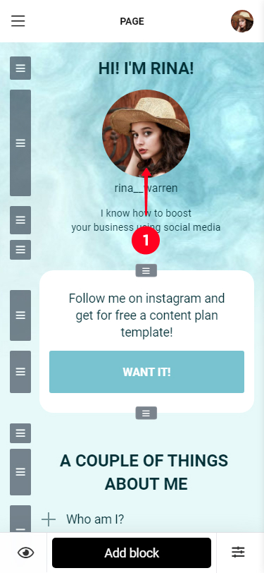 Tapping the profile photo in the Taplink editor