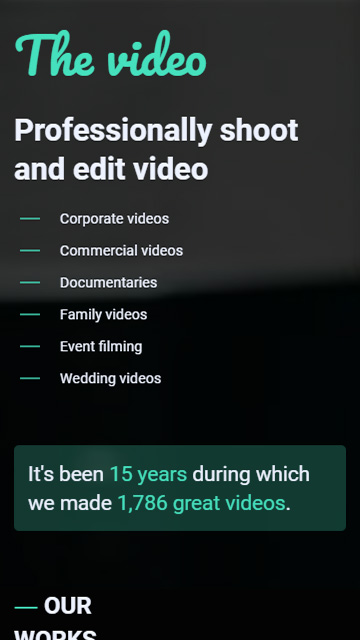 Taplink-Seite für die Präsentation der Marke eines Videofilmproduzenten