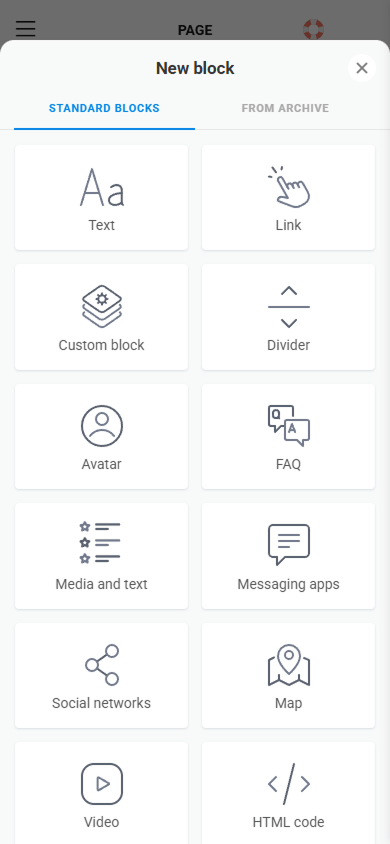 First part of the available blocks to add in the realtor website editor