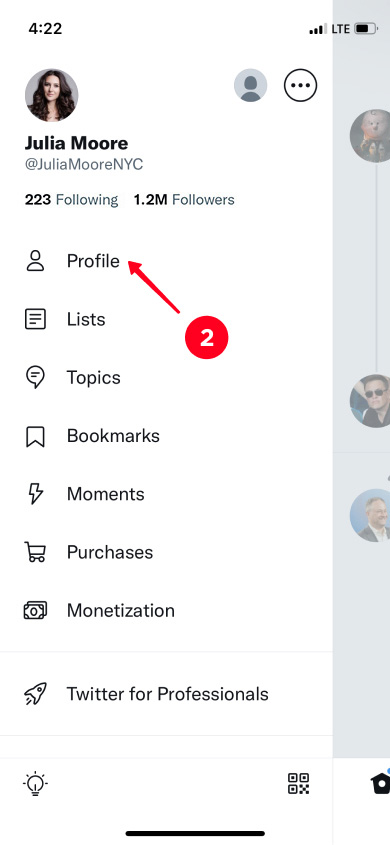 Choosing Profile in the Twitter account menu