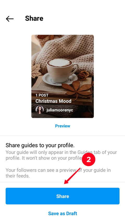 Finishing creating a guide on Instagram