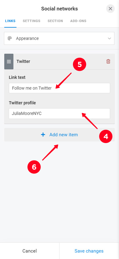 Adding a custom Twitter button text and a Twitter username, and a new social network button