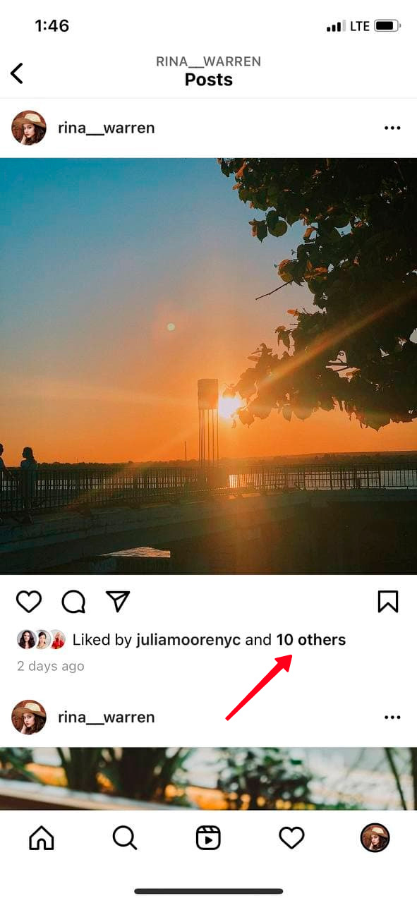 Highlighted like count under an Instagram post