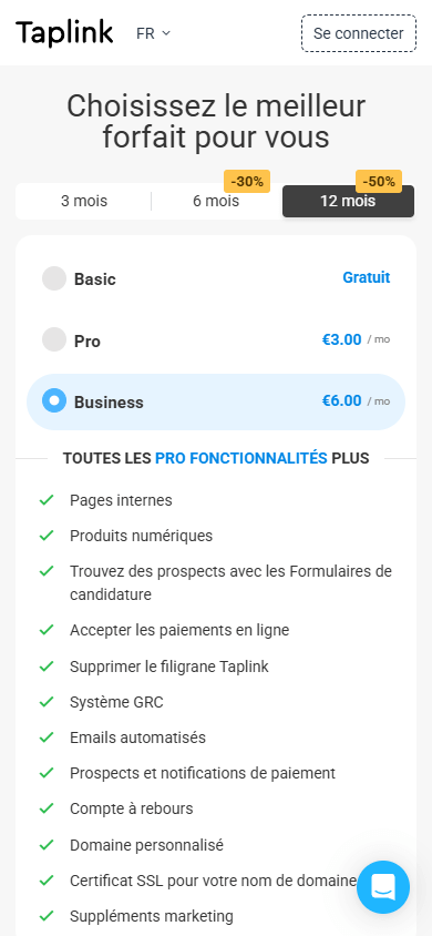 Plan tarifaire Business